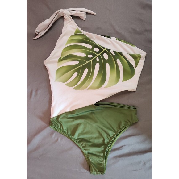 Women's Carmen Steffens Brazilian Designer One Piece Swim Suit Small Green White - Picture 3 of 6